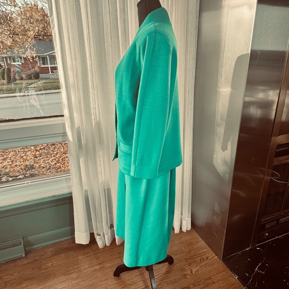 Vintage 80s set, oversized cardigan & front pleated skirt, jade green, 8/10 (M) - Picture 4 of 16